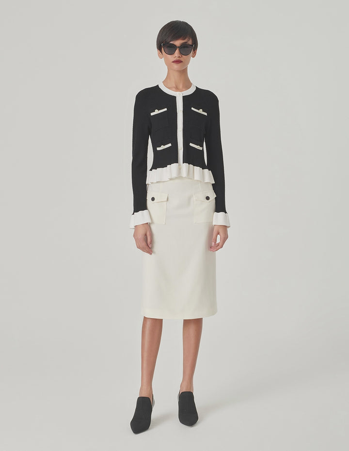 MARYLING Black Ruffled Knitted Cardigan