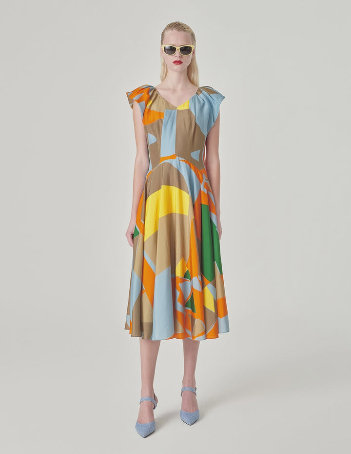 MARYLING Butterfly-Sleeveless Print Empire Waist Dress