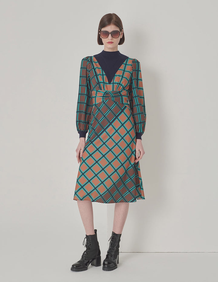 MARYLING Artistic Cube Print Fishtail Dress