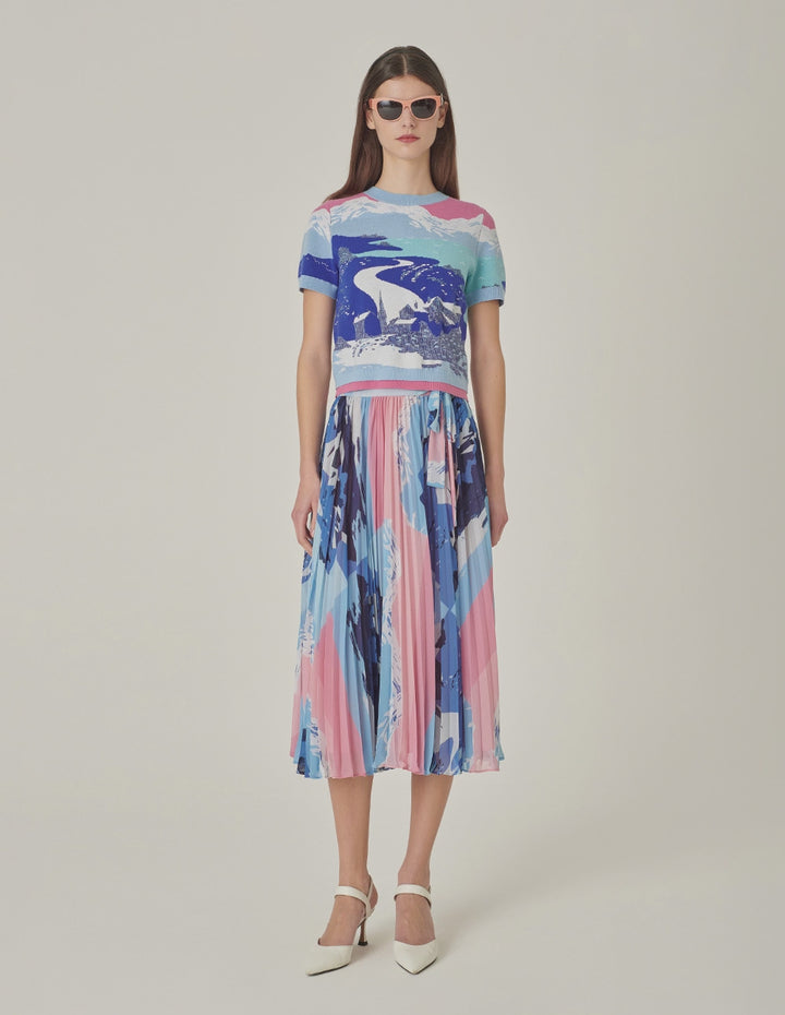 MARYLING Printed Pleated Knee-Length Skirt