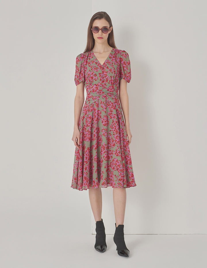 MARYLING V-Neck Bubble Short-Sleeved Dress