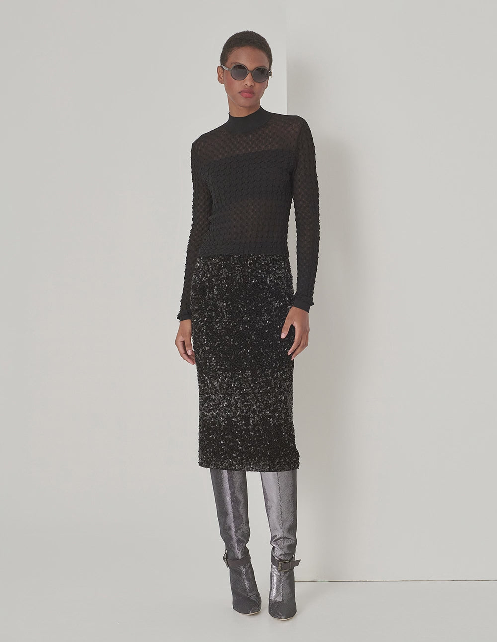 MARYLING Black Mock Neck Knit Sweater