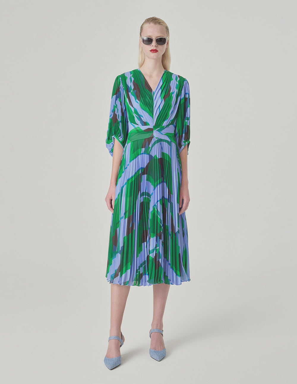 MARYLING V-Neck Mid-Length Sleeve A-Line Printed Dress