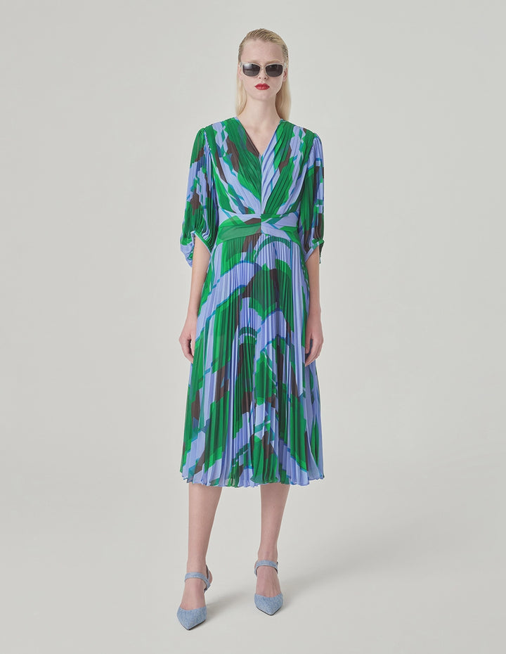 MARYLING V-Neck Mid-Length Sleeve A-Line Printed Dress