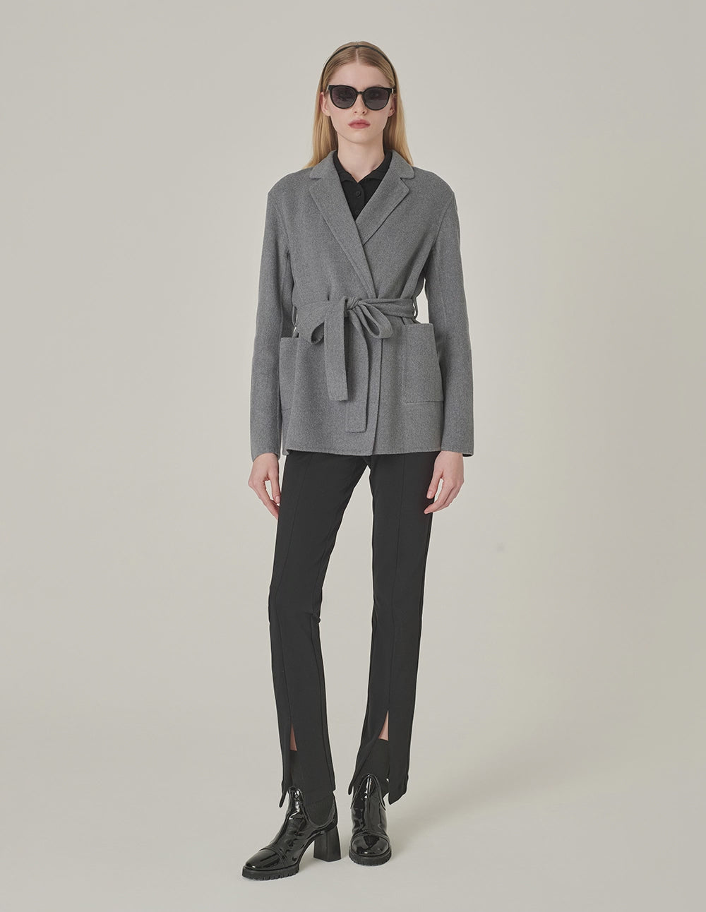 MARYLING Notched Lapel Wrap Belted Double-Faced Wool Coat