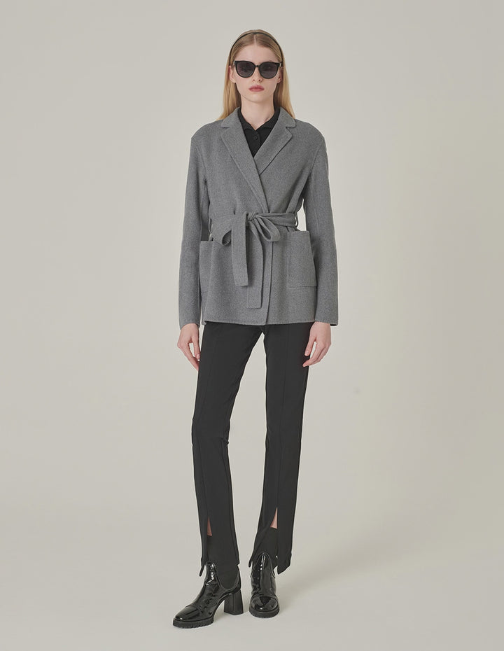 MARYLING Notched Lapel Wrap Belted Double-Faced Wool Coat