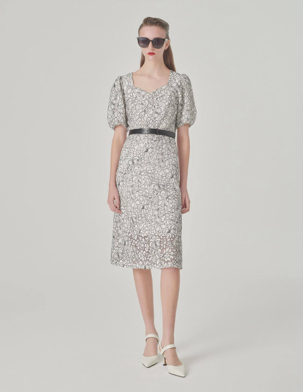 MARYLING Square Neck Puff Sleeve Lace Dress