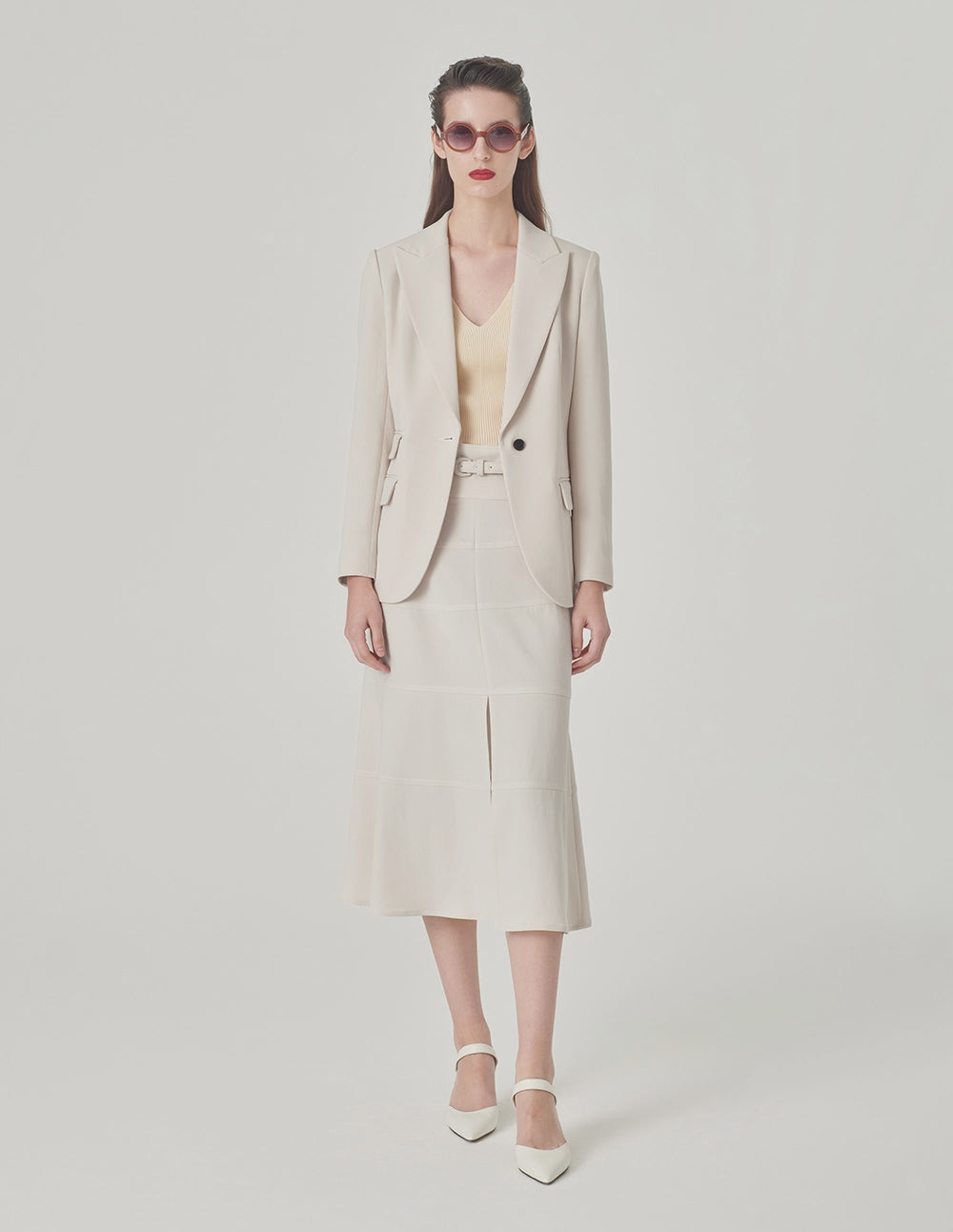 MARYLING Creamy Beige Peaked Lapel Waist Blazer
