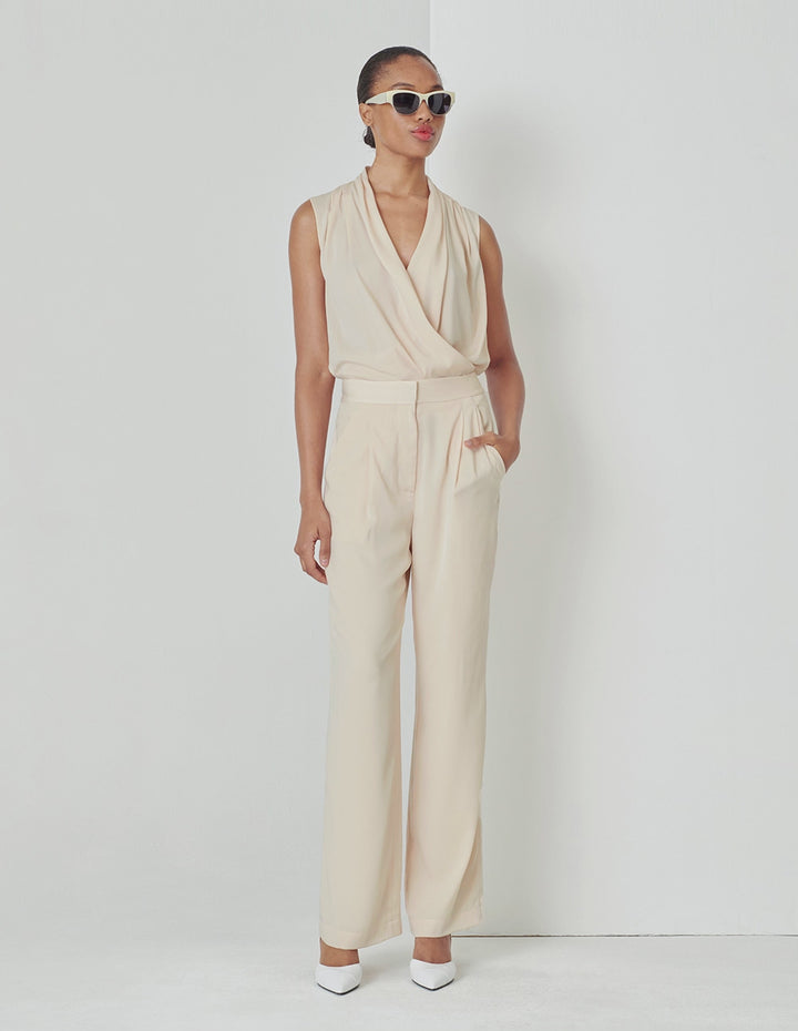 MARYLING Cream Yellow Mid Waist Wide Leg Pants