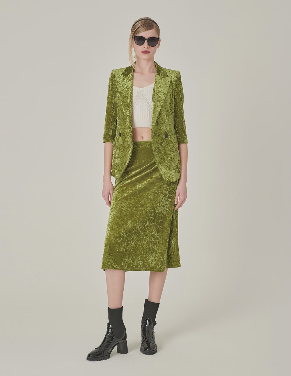 MARYLING Olive Green Velvet Fishtail Skirt