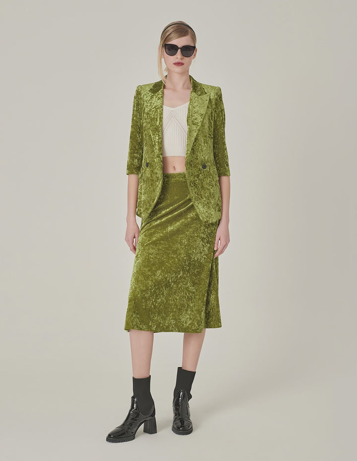 MARYLING Olive Green Velvet Fishtail Skirt