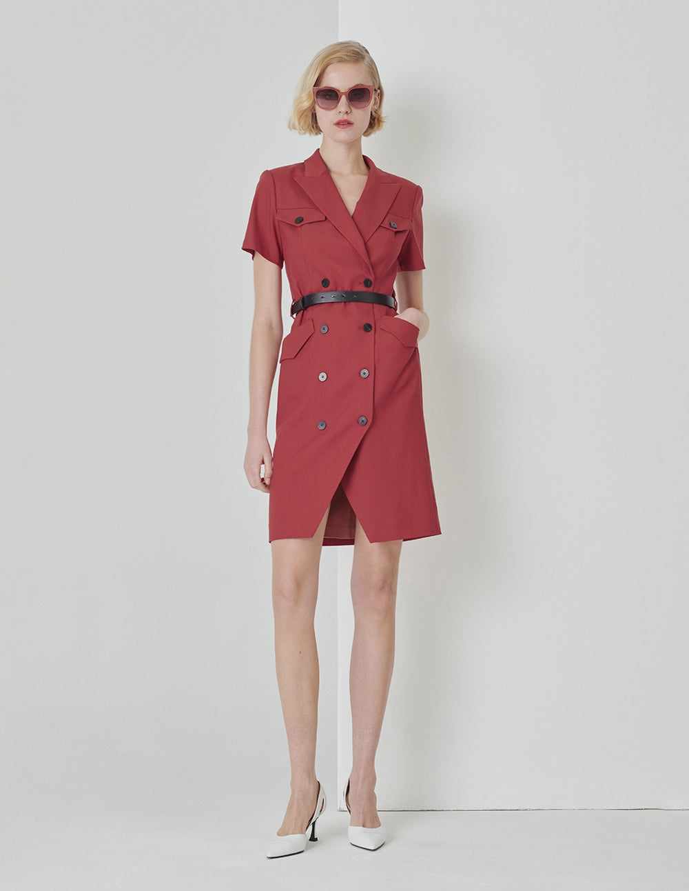 MARYLING Orange Hem V-Shaped Split Design Double-Breasted Suit Skirt