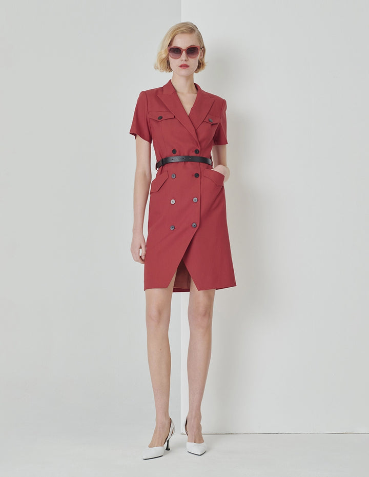 MARYLING Orange Hem V-Shaped Split Design Double-Breasted Suit Skirt