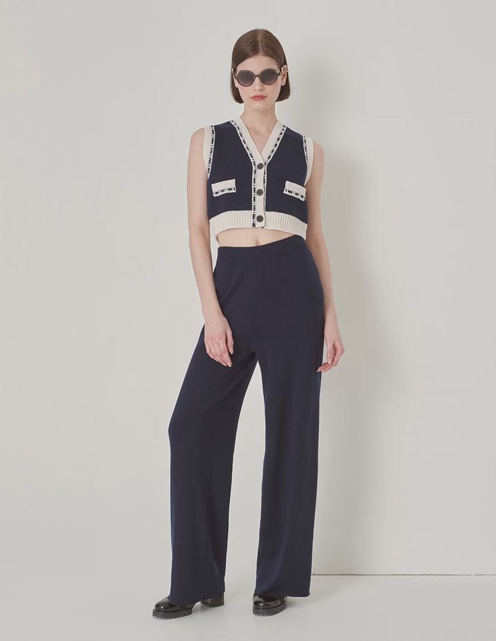 MARYLING Blue And White Contrasting Knitted Cardigans