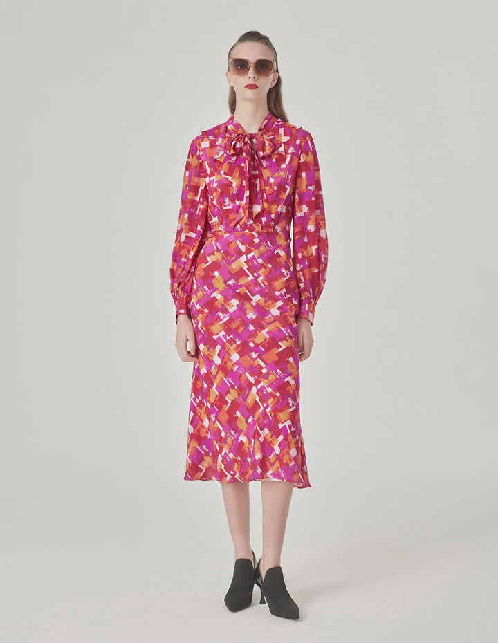 MARYLING Pink Checkered Ruffled Fishtail Dress