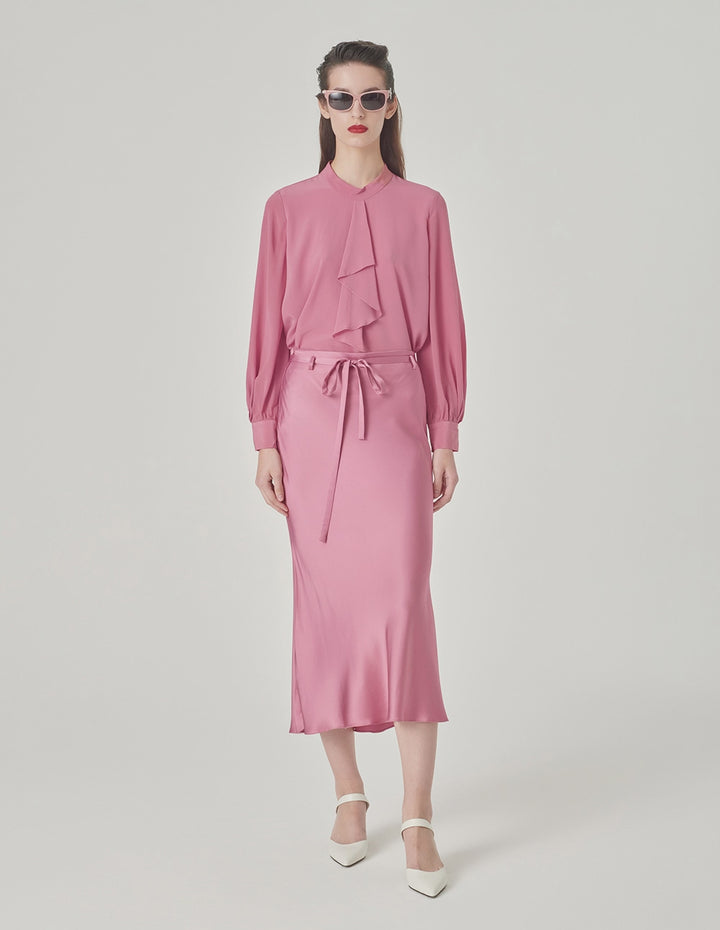 MARYLING Pink Stand Collar Ruffle Top