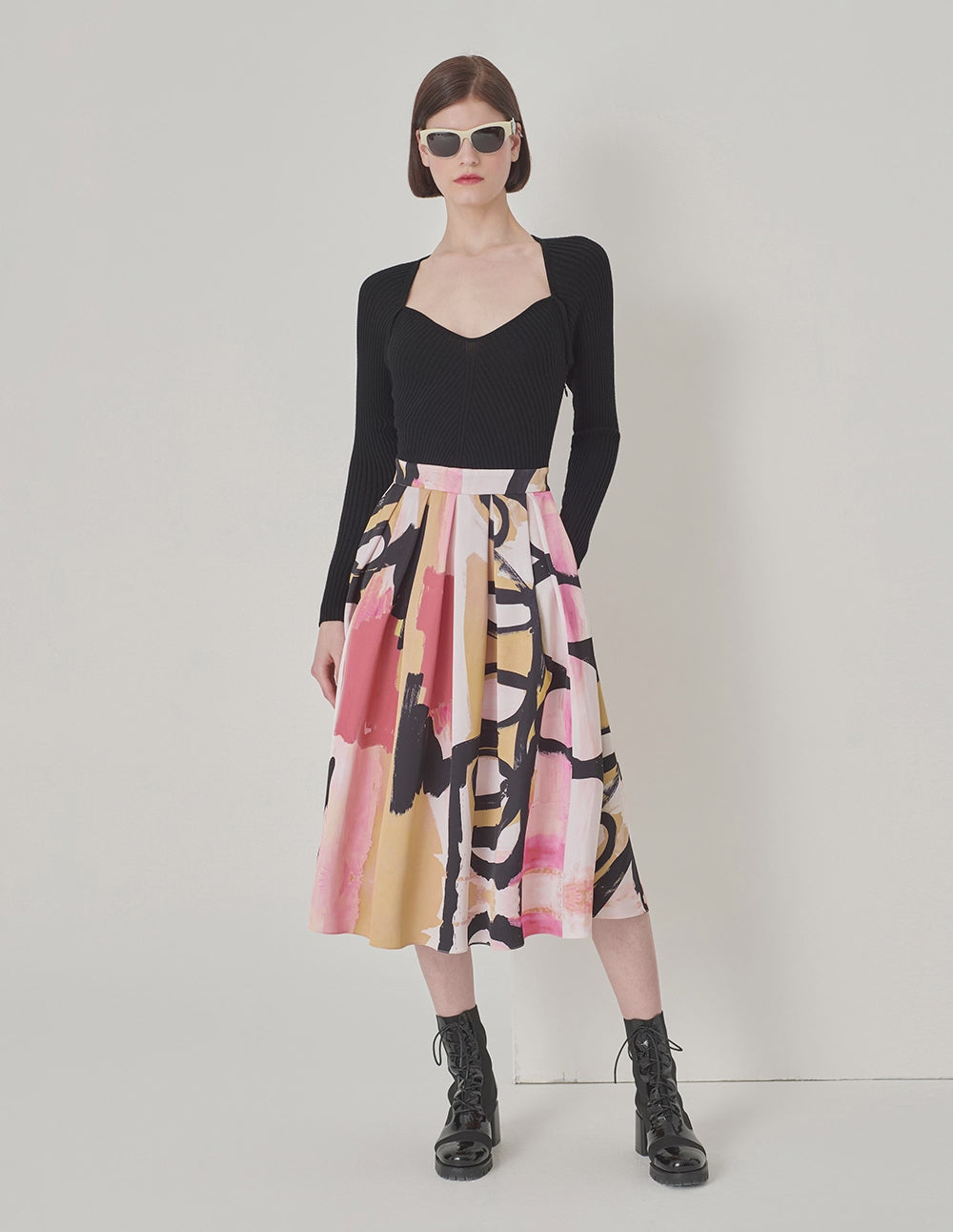 MARYLING V-Neck Knitted Art Print Dress