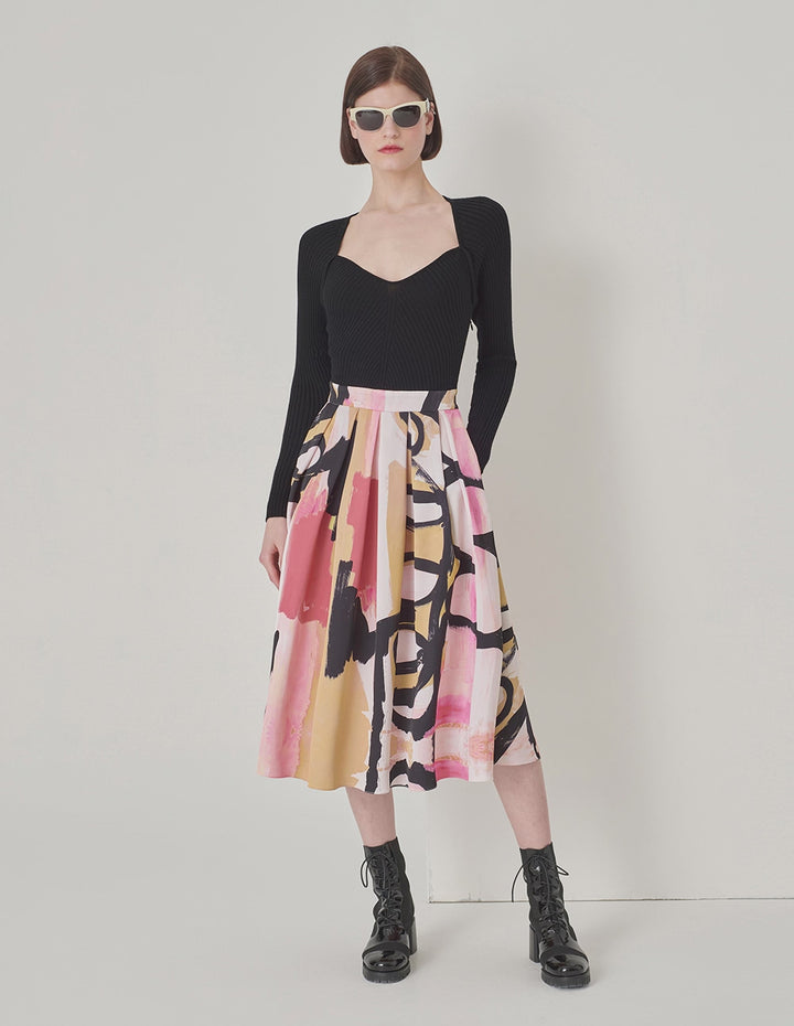 MARYLING V-Neck Knitted Art Print Dress