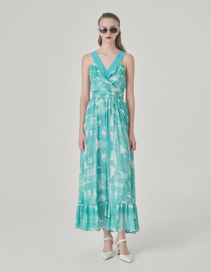 MARYLING Sleeveless Ruffled Hem Printed Dress