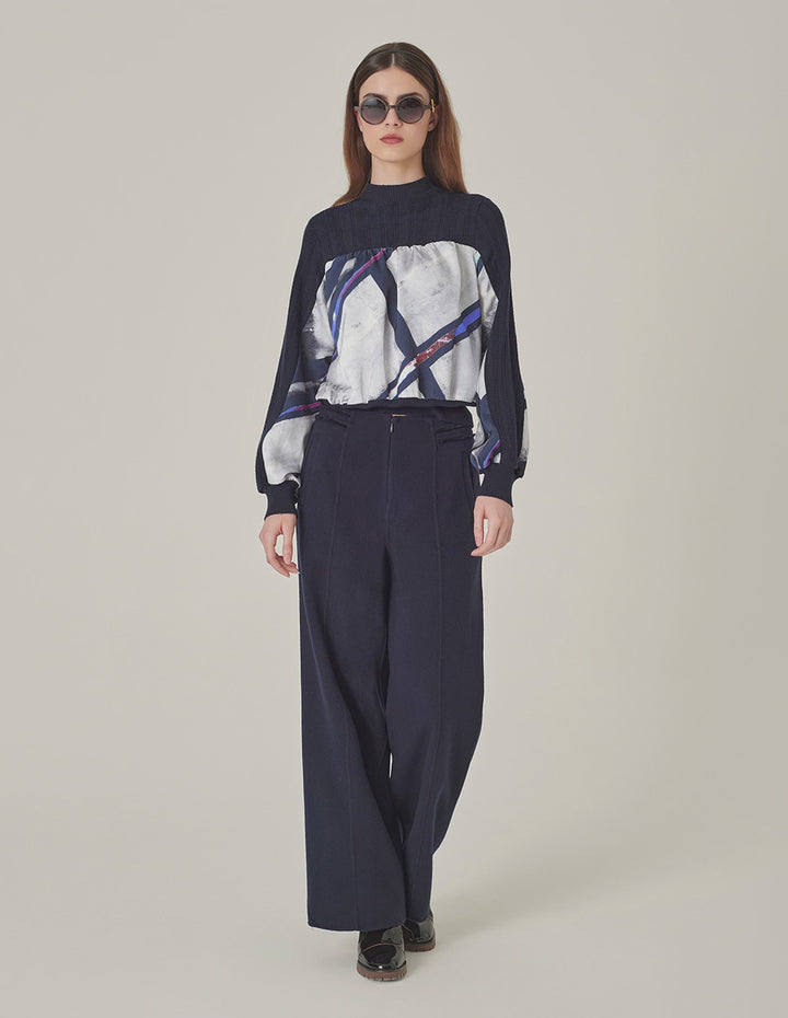 MARYLING Round Neck Knitted Pullover With Colorful Striped Print