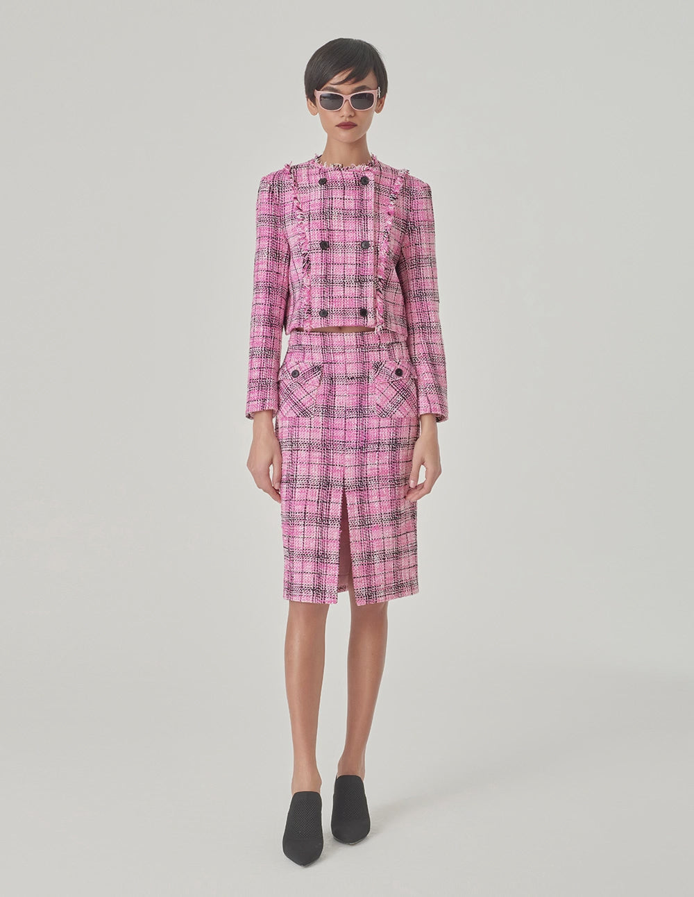 MARYLING Checked Tweed Bomber Jacket