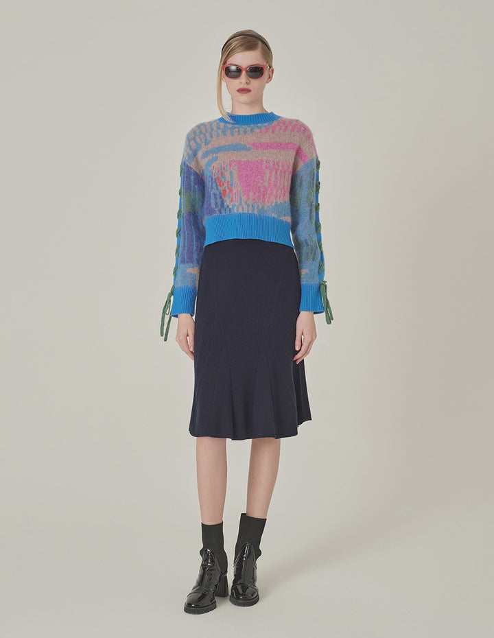 MARYLING Dark Blue Fishtail Knitted Skirt