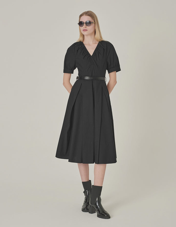 MARYLING Black V-Neck Swing Dress