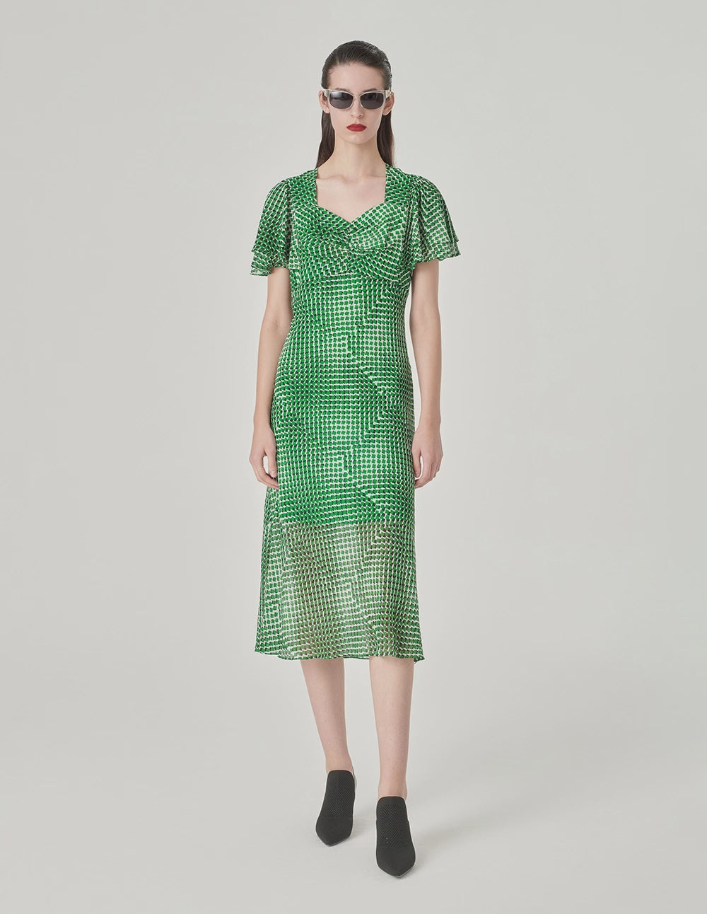 MARYLING Short Sleeve Ruffled Empire Waist A-Hem Dress