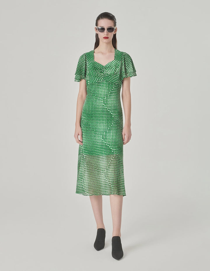 MARYLING Short Sleeve Ruffled Empire Waist A-Hem Dress