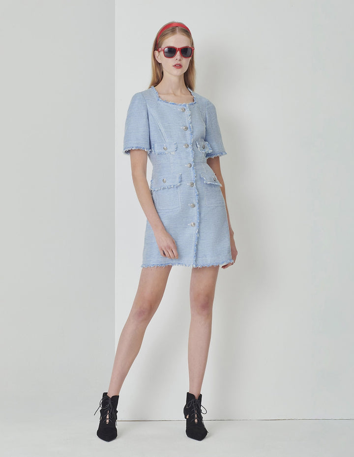 MARYLING Metal Buckle Detail Fringe Dress