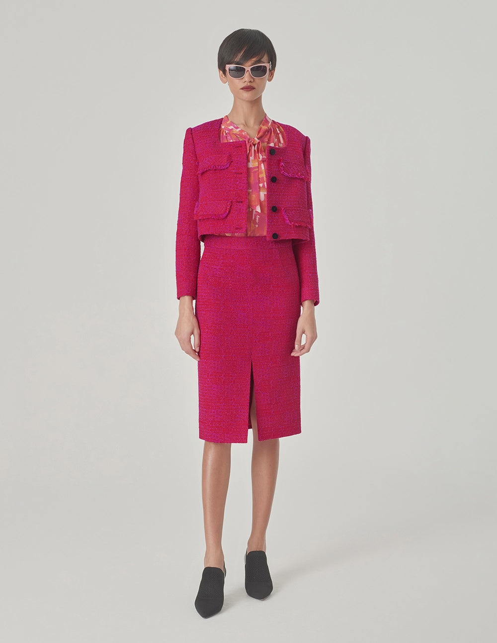 MARYLING Red Slit Tweed Hip-Hugging Skirt