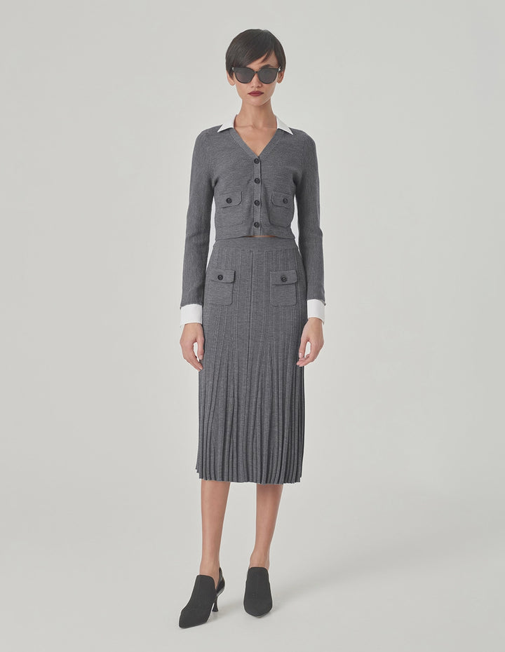 MARYLING Gray Pinpleated Fishtail Knitted Skirt