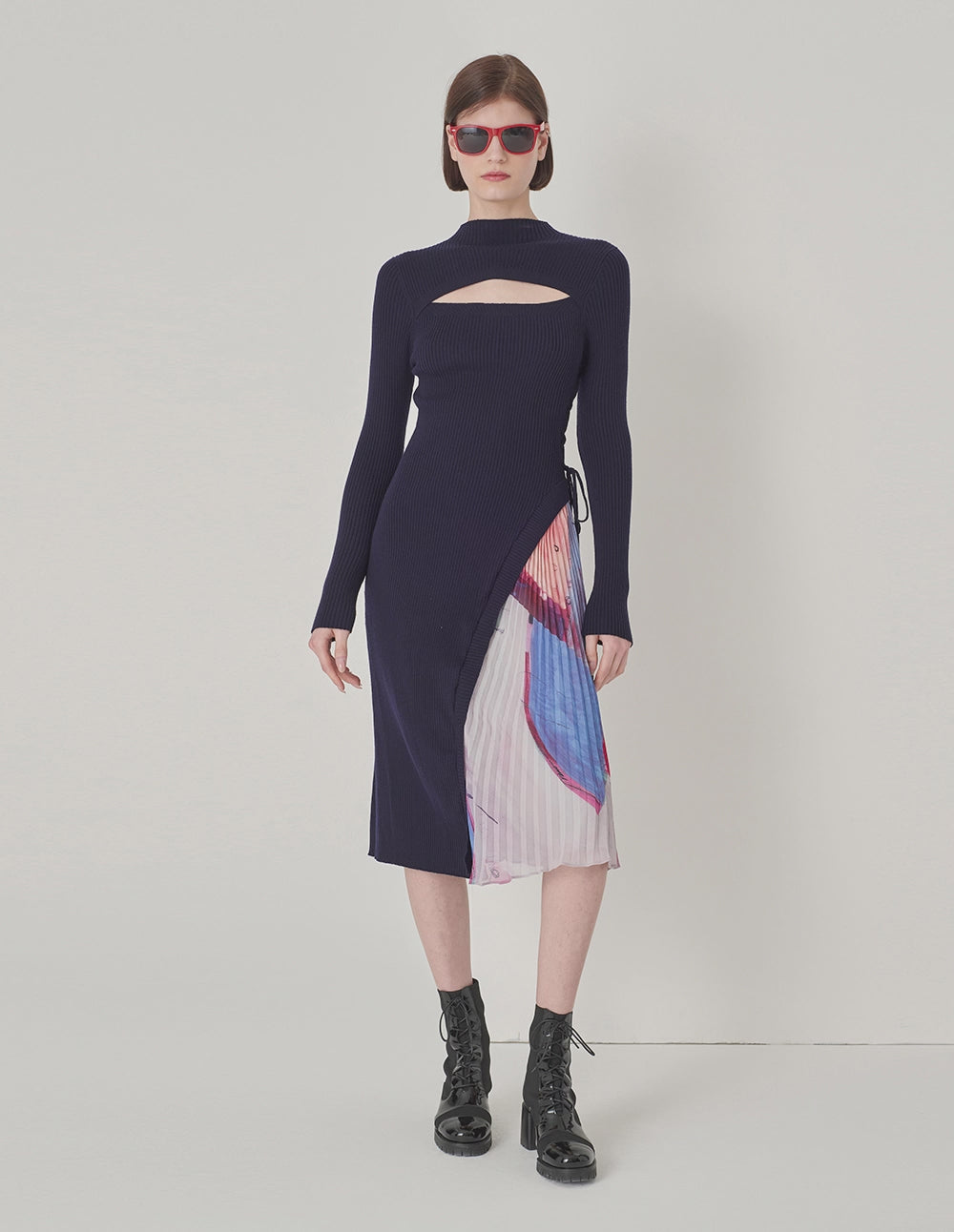 MARYLING Needle-Chiffon Printed Pleated Dress