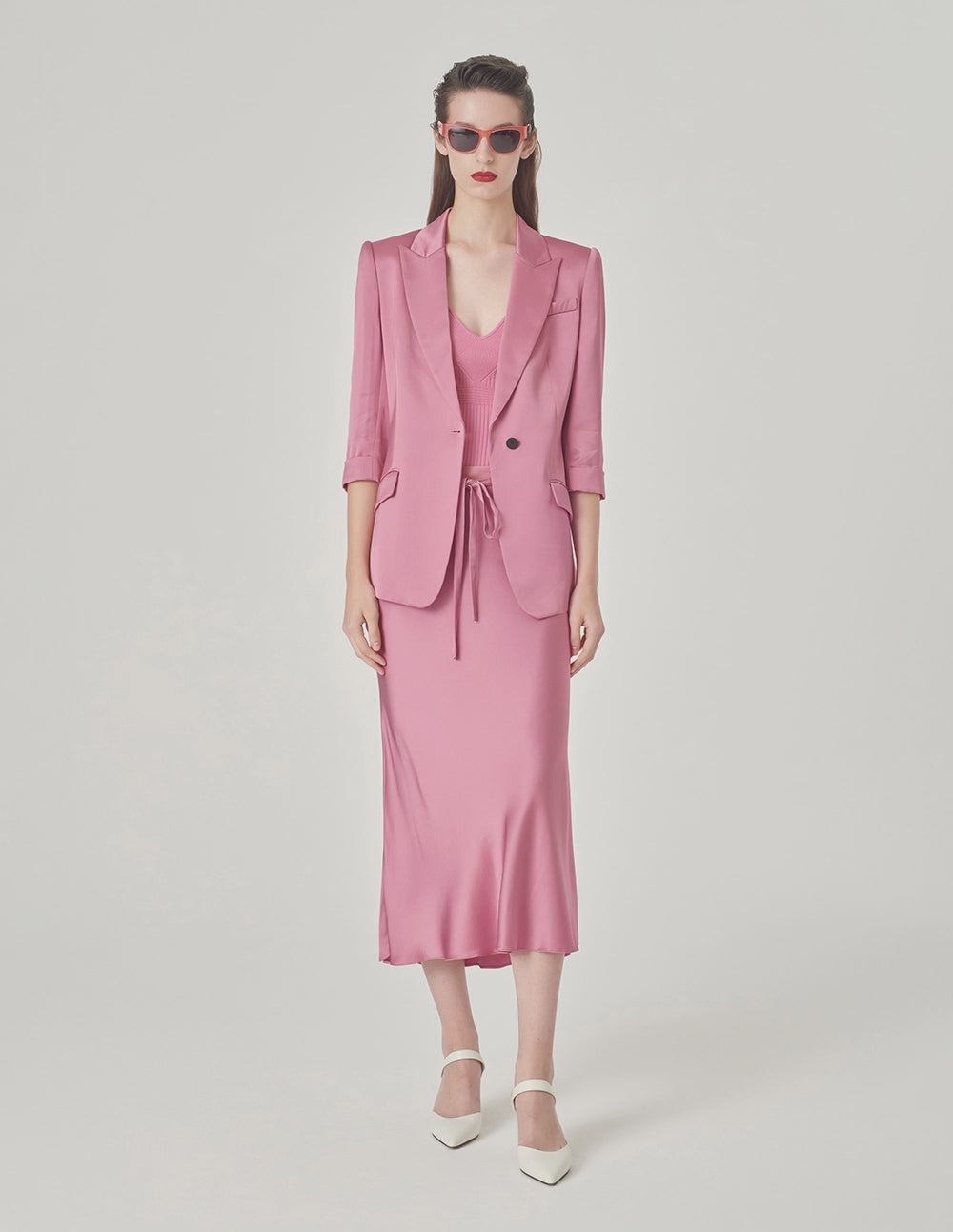 MARYLING Pink Three-Quarter Sleeve Single-Breasted Blazer