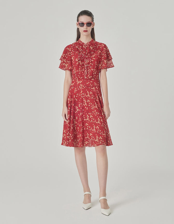 MARYLING Ruffle Bow Neck Short Sleeve Dress