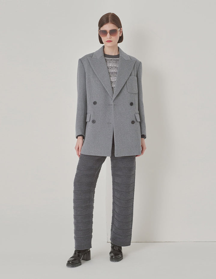 MARYLING Grey Suit-Style Double-Breasted Short Coat