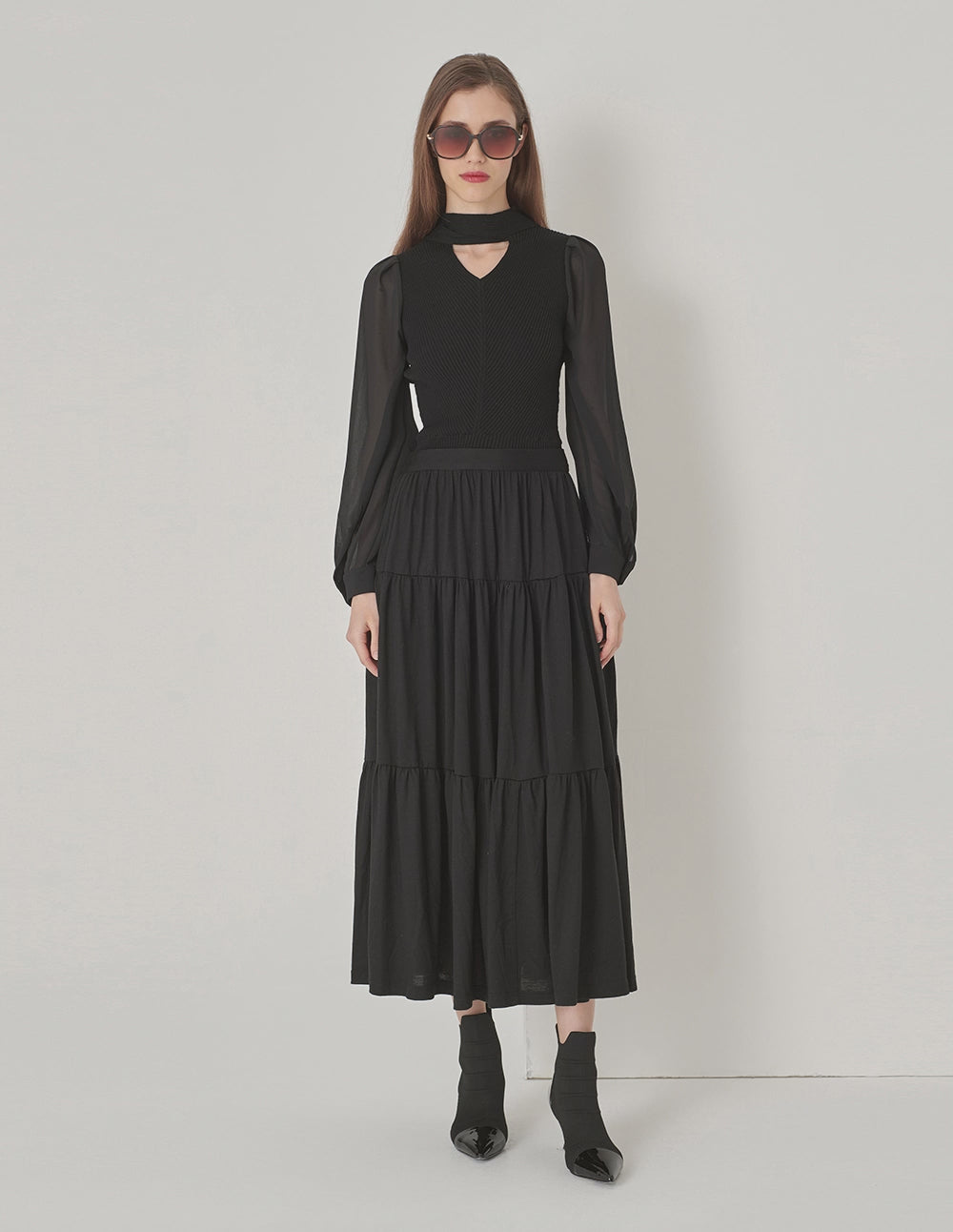 MARYLING Black Bow Neck Knitted Top