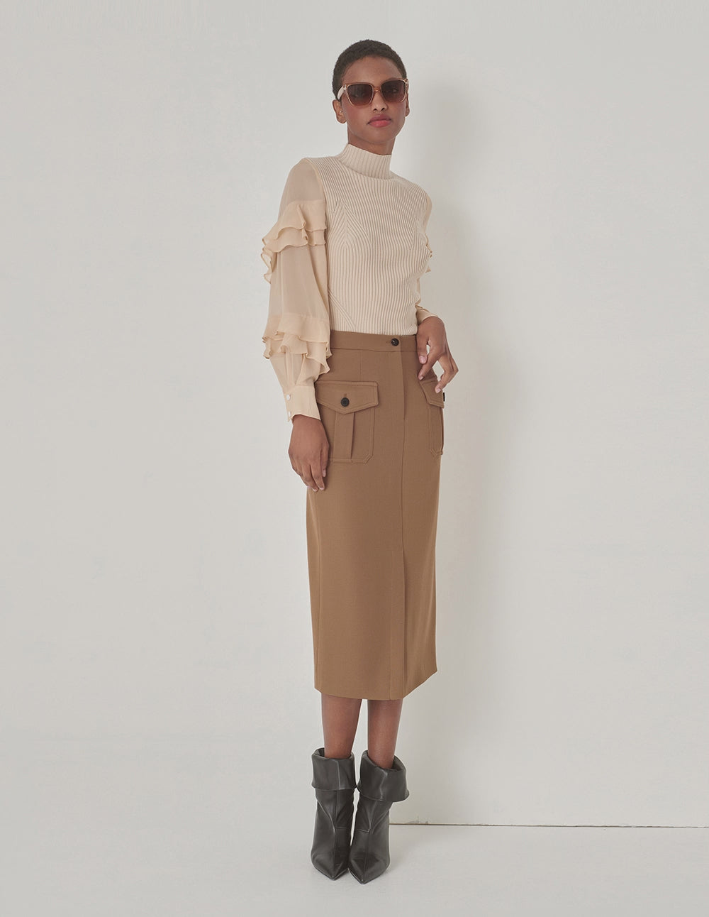 MARYLING Military Style Slit Front Skirt