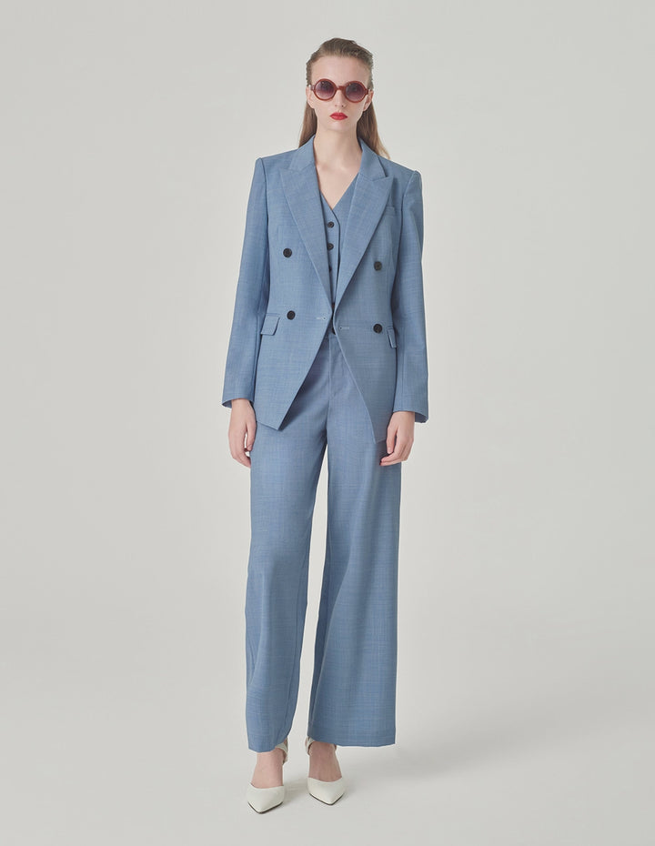 MARYLING Mist Blue Wide-Waisted Embellished Wide-Leg Pants