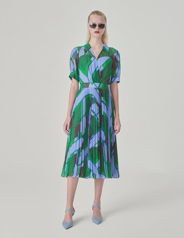 MARYLING V-Neck Shirt Collar Mid-Sleeve Dress