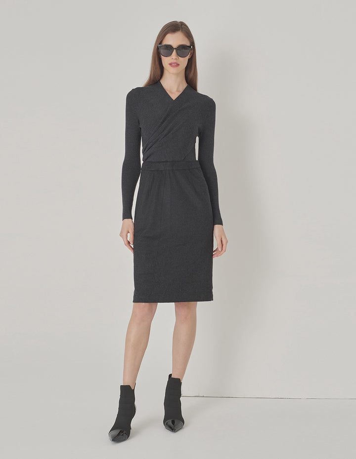 MARYLING Gray And Black Patchwork Knitted Wool Dress