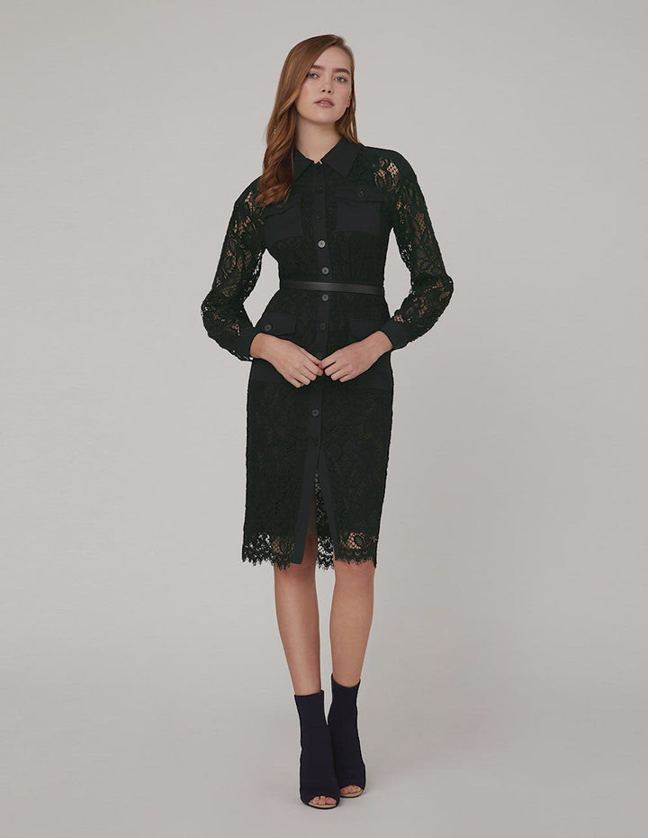 MARYLING Long Sleeve Lace Midi Shirt Dress
