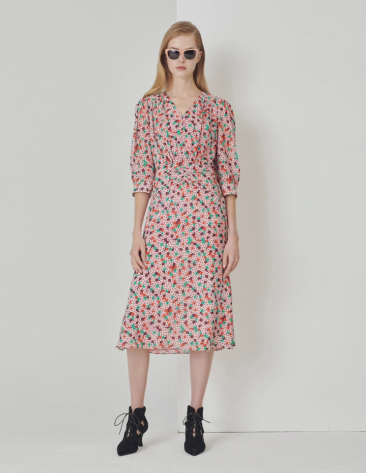 MARYLING Pink Donut V-Neck Fishtail Dress