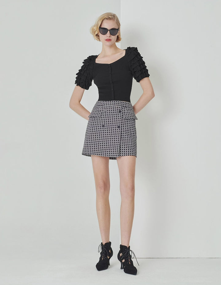 MARYLING Black Ruffle Sleeve Short Top