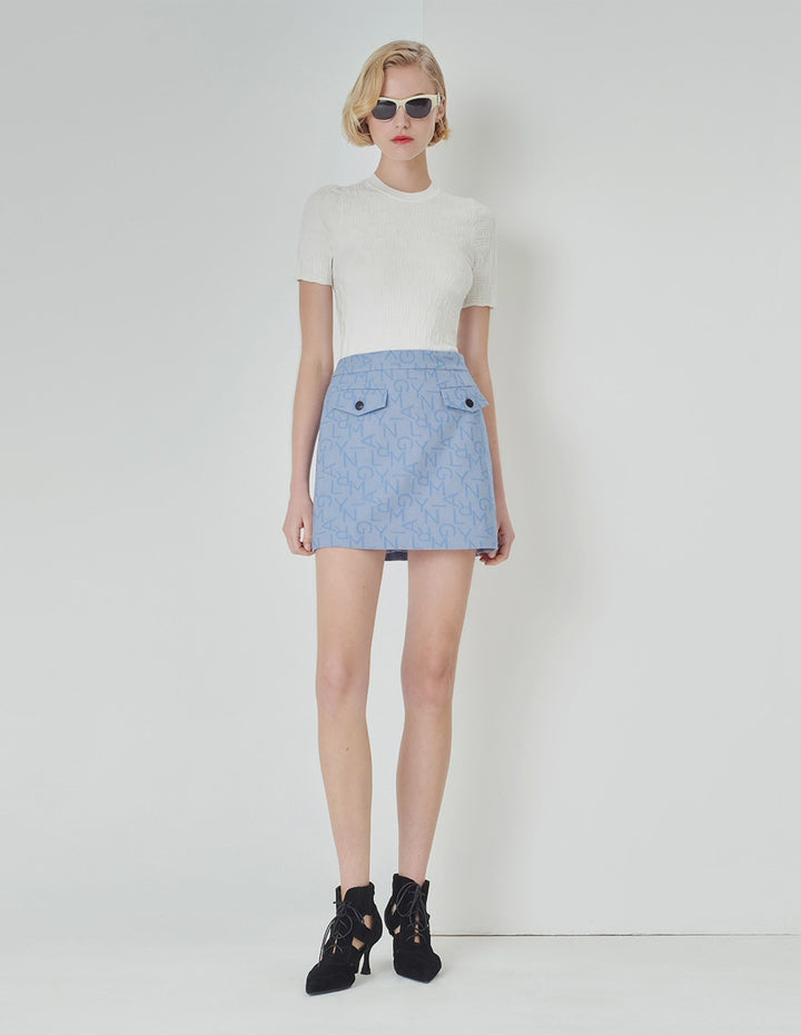 MARYLING Beige Round Neck Short-Sleeved Knitted Top