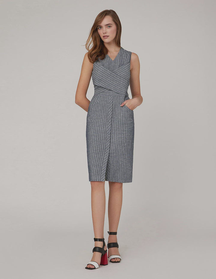MARYLING Overlapping waistband striped sleeveless dress
