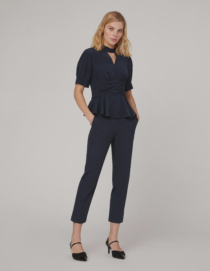 MARYLING V-neck dark blue silk top