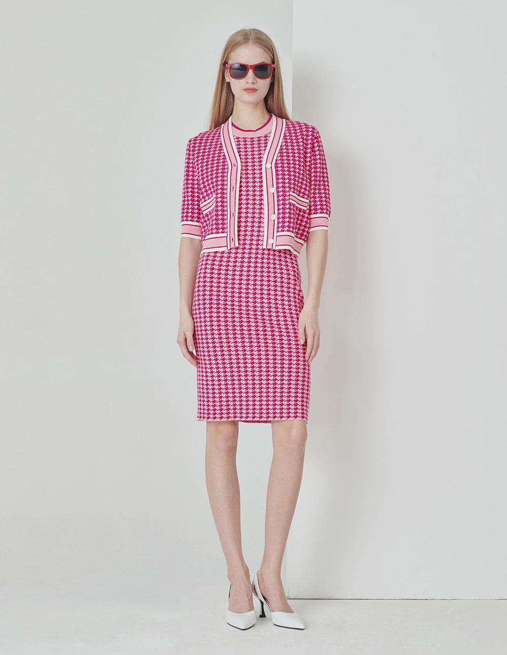 MARYLING Berry Check Jacquard Cardigan