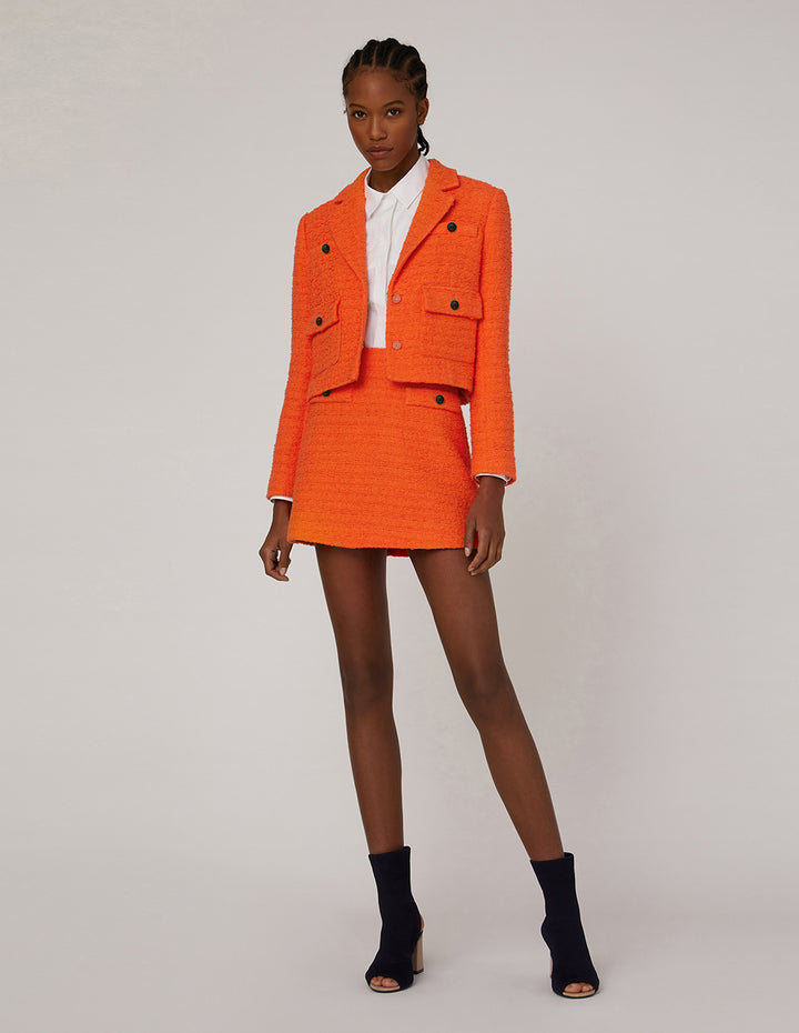 MARYLING Metal Button A-Line Tweed Mini Skirt