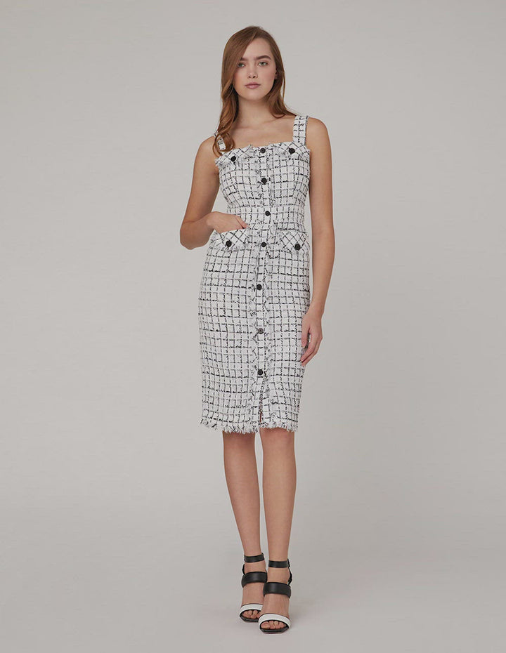 MARYLING Checked Strap Tweed Dress